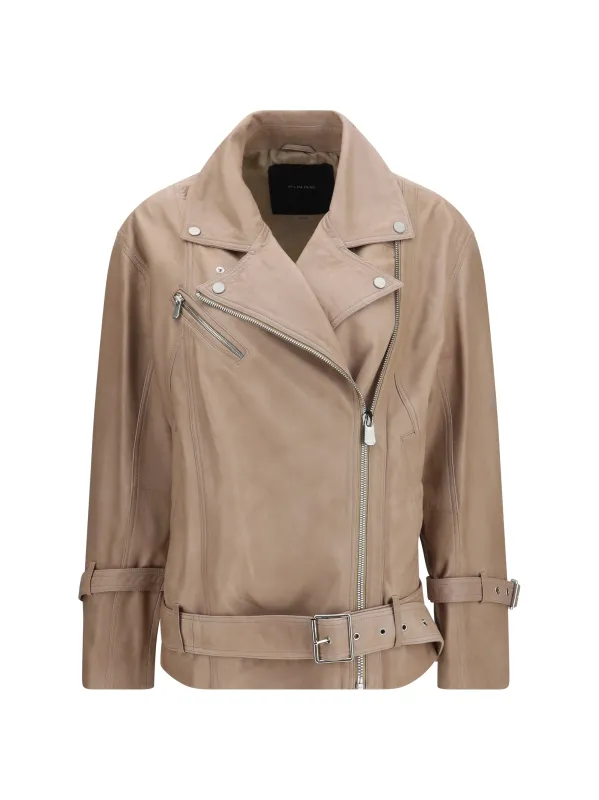 Leather Biker Jacket Beige/Green made by Pinko