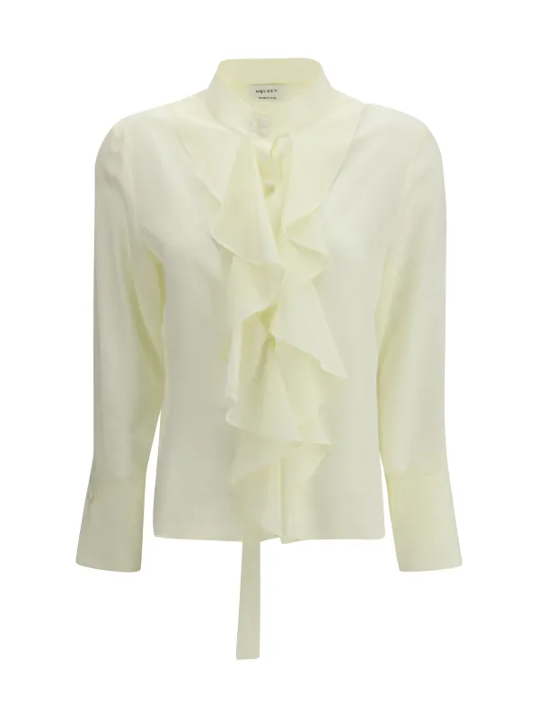 Ruffled Shirt Chalk White Silk made by Alexander McQueen