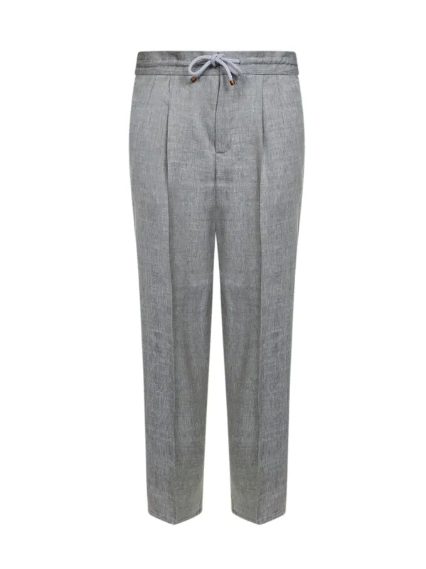 Trousers Chevron Linen-Wool Grey made by Brunello Cucinelli