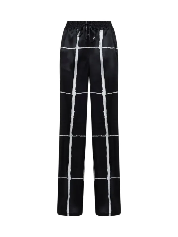Silk Drawstring Trousers Black/White Print made by Kiton