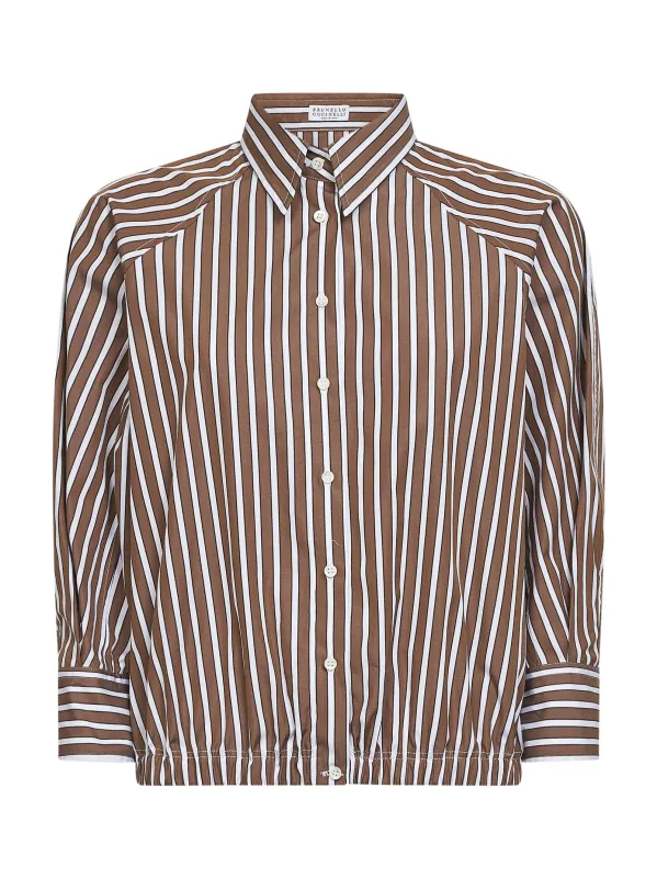 Poplin Shirt Shadow-Stripe Brown made by Brunello Cucinelli