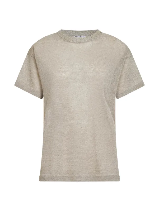 Knit Sweater Beige Linen-Blend made by Brunello Cucinelli