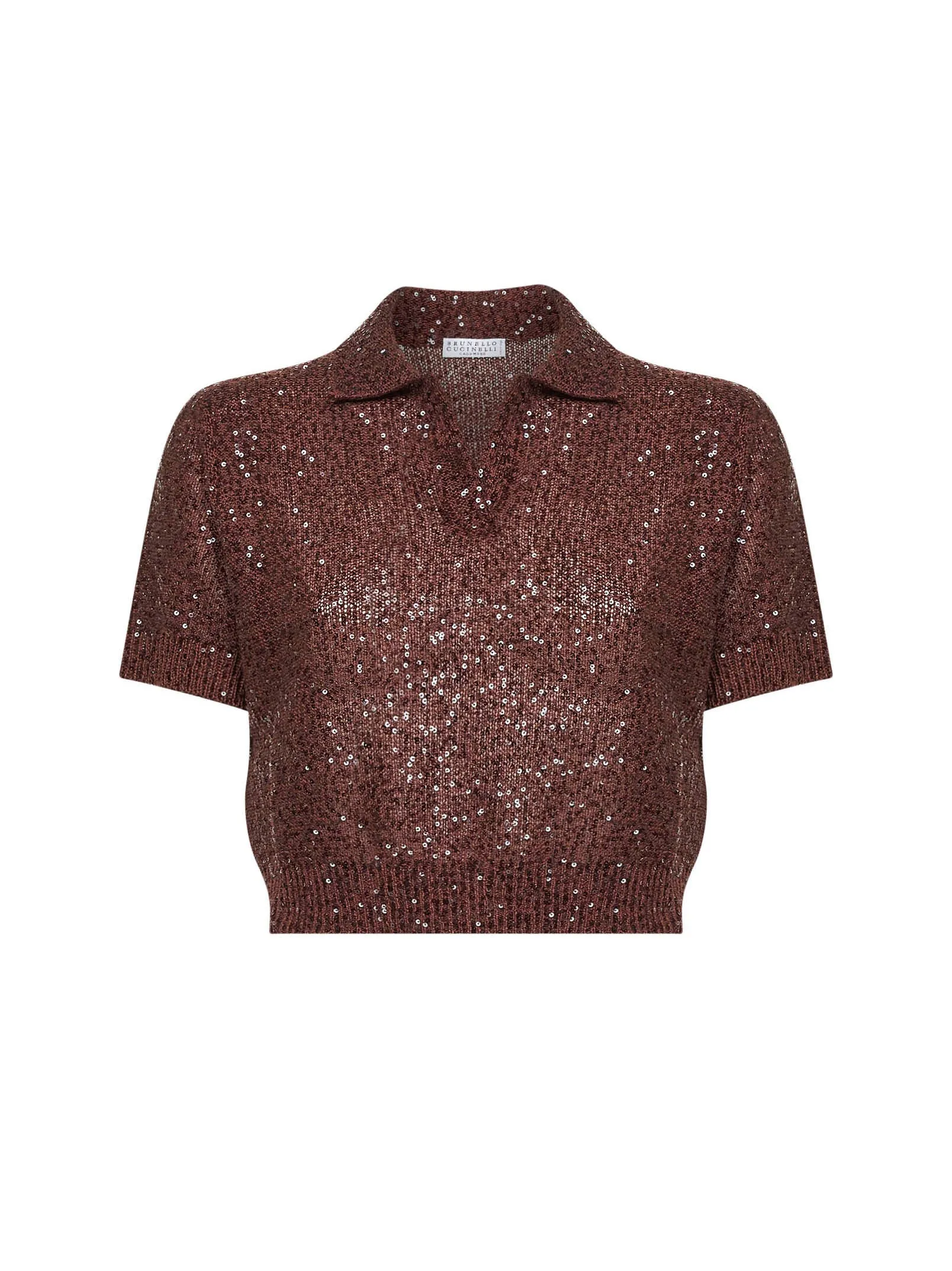 Knit Cropped Polo Shirt Burgundy Linen sold by Lord & Taylor