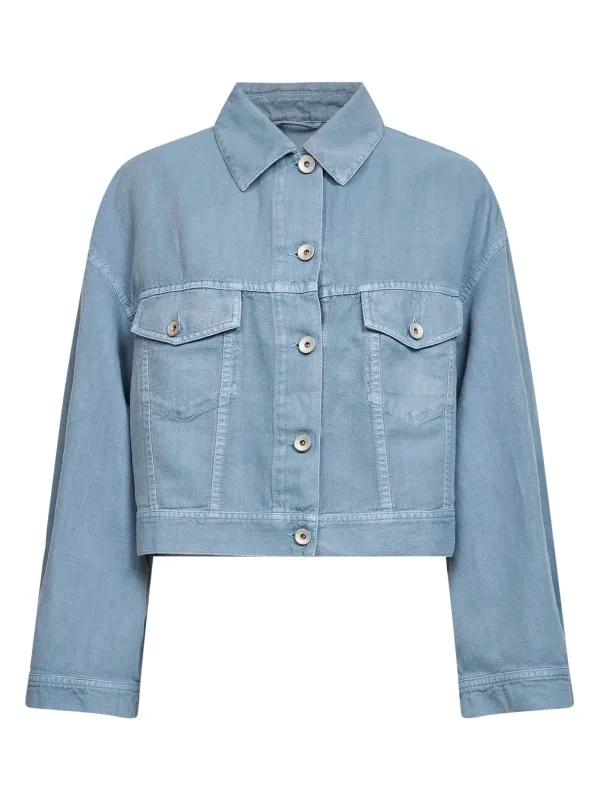 Cover Jacket Light Blue Cotton-Linen made by Brunello Cucinelli