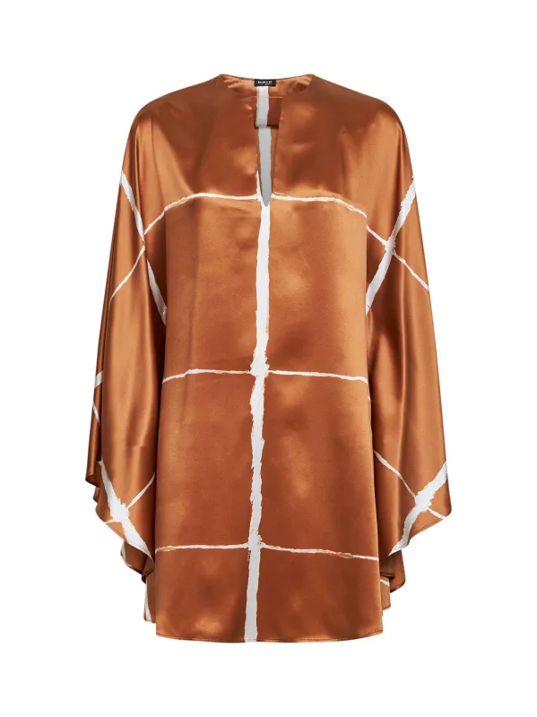 Printed Silk Tunic Tan/White made by Kiton
