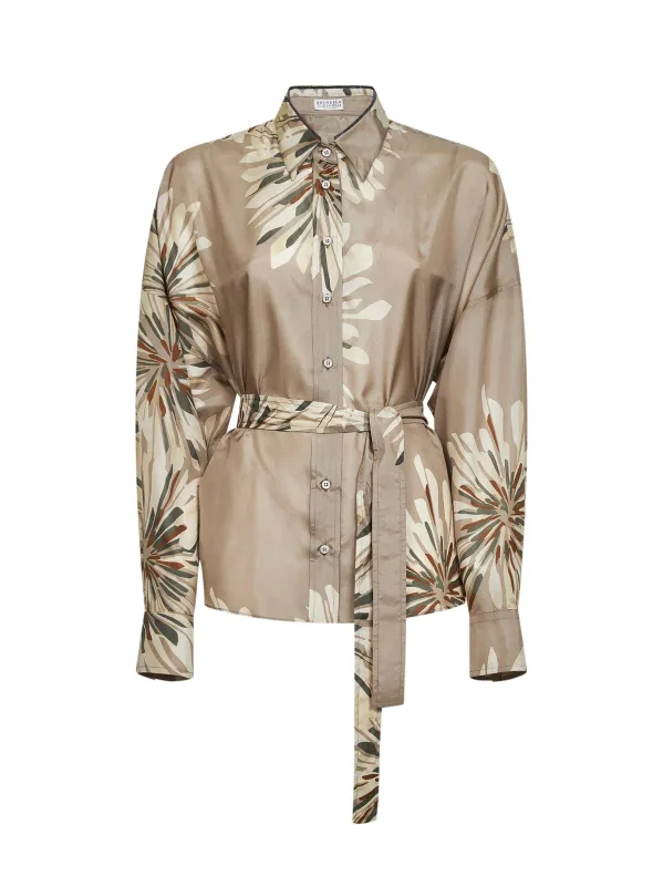 Belted Shirt Bloom Print Khaki made by Brunello Cucinelli