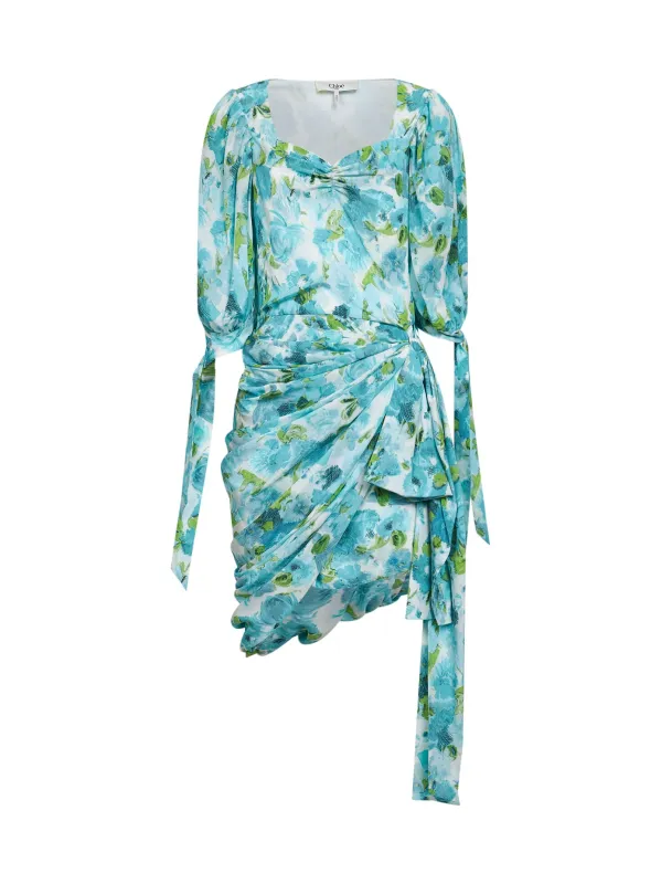 Dress Silk Mini White/Blue Print made by Chloe
