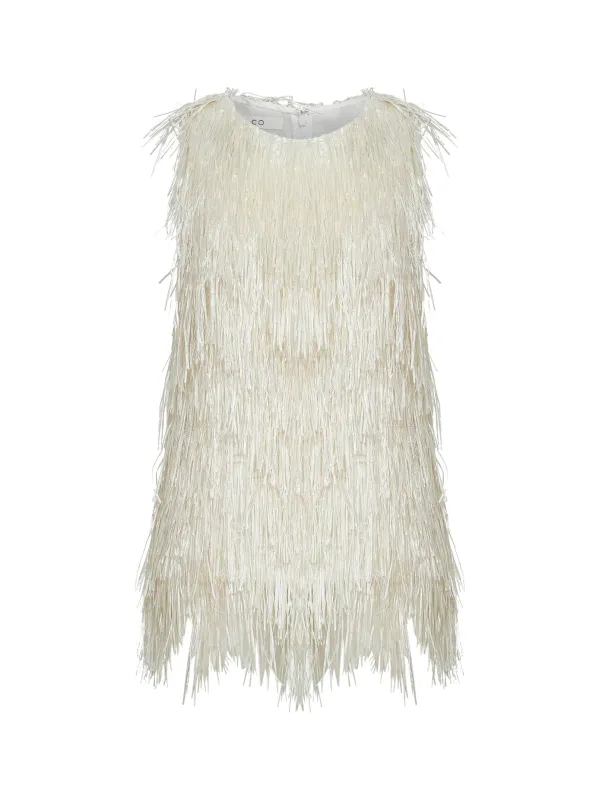 Tank Top Ivory Metallic Fringed made by CO