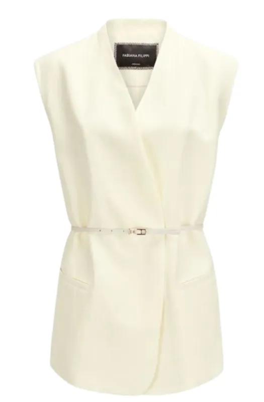 OFF WHITE SLEEVELESS BELTED JACKET made by Fabiana Filippi