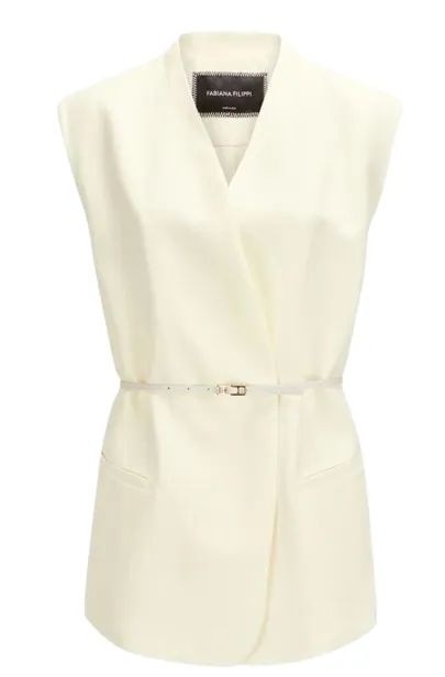 OFF WHITE SLEEVELESS BELTED JACKET sold by Lord & Taylor