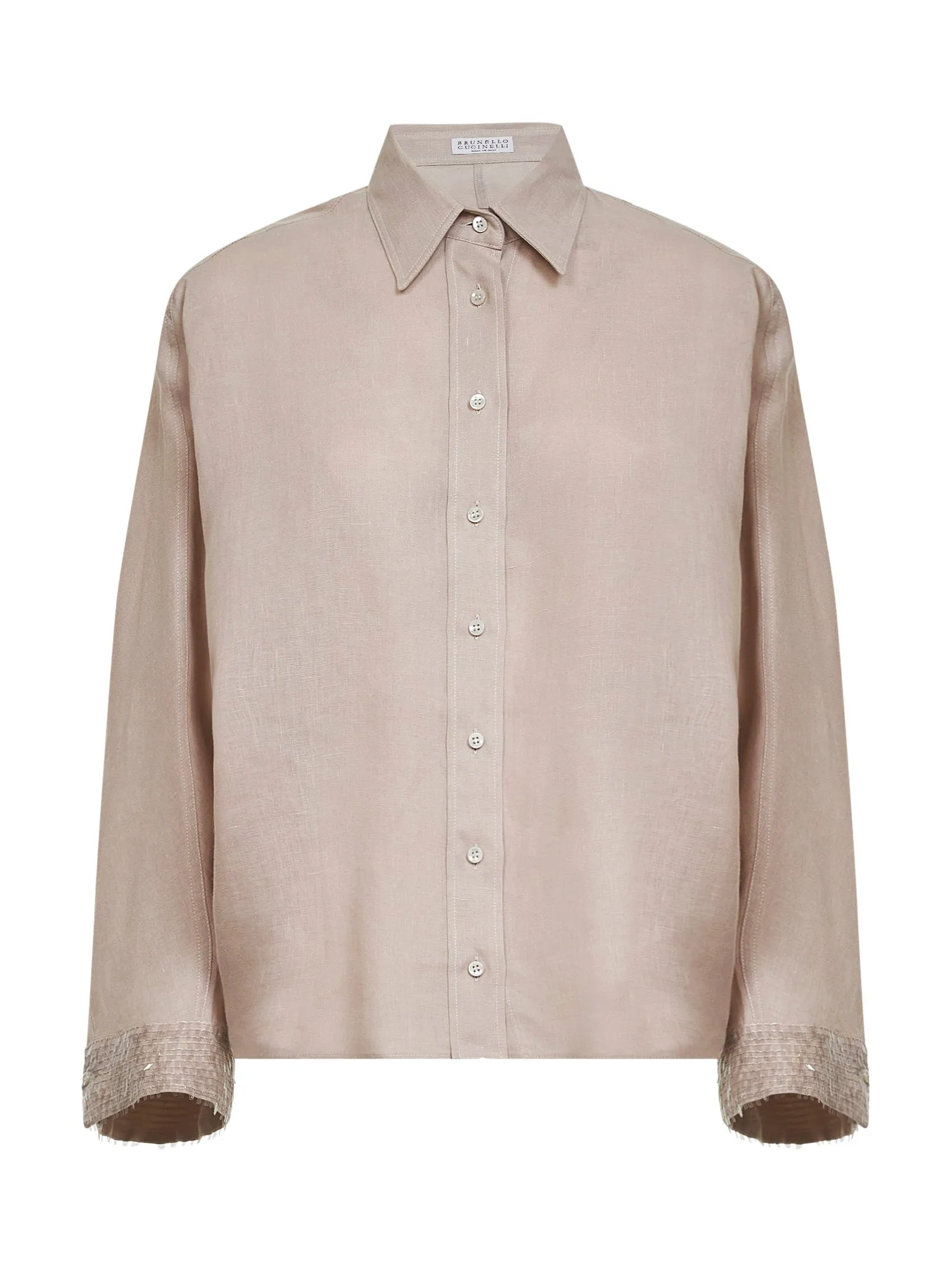Shirt with Cascade Sequin Cuffs, Beige Linen sold by Lord & Taylor