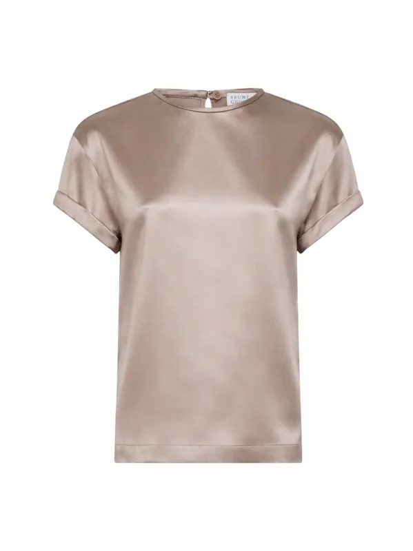 Blouse Stretch Silk Satin — Mud made by Brunello Cucinelli