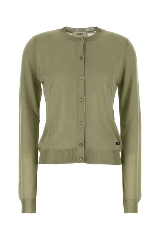 SAGE GREEN STRETCH VISCOSE BLEND CARDIGAN made by Fendi