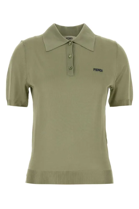 SAGE GREEN STRETCH VISCOSE BLEND POLO SHIRT made by Fendi