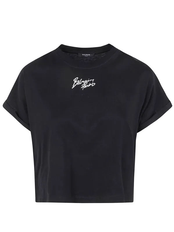 BALMAIN CROPPED LOGO COTTON T-SHIRT made by Balmain