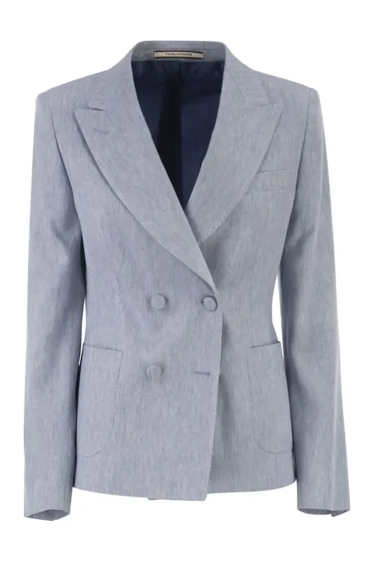 DOUBLE-BREASTED LINEN AND COTTON STRETCH BLAZER made by Tagliatore