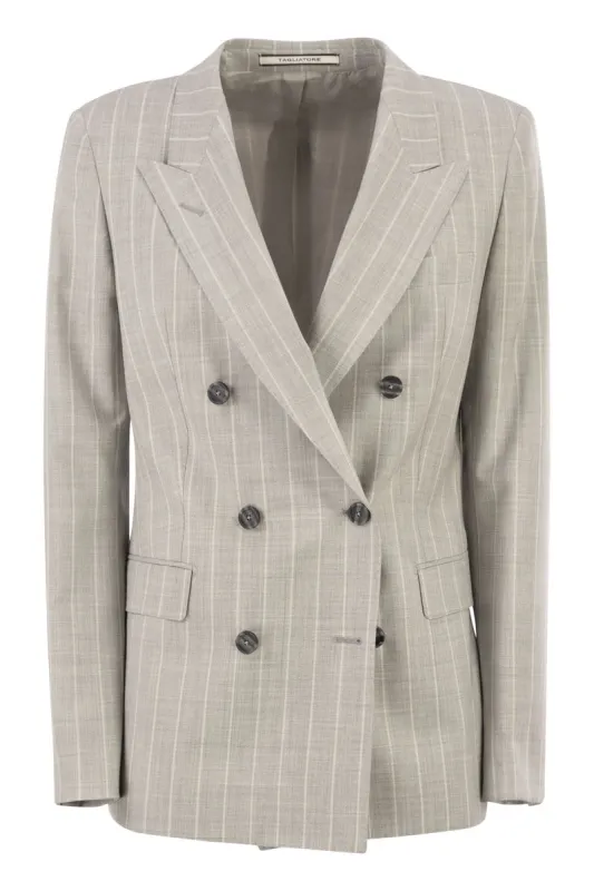 DOUBLE-BREASTED PINSTRIPE BLAZER IN VIRGIN WOOL AND SILK made by Tagliatore