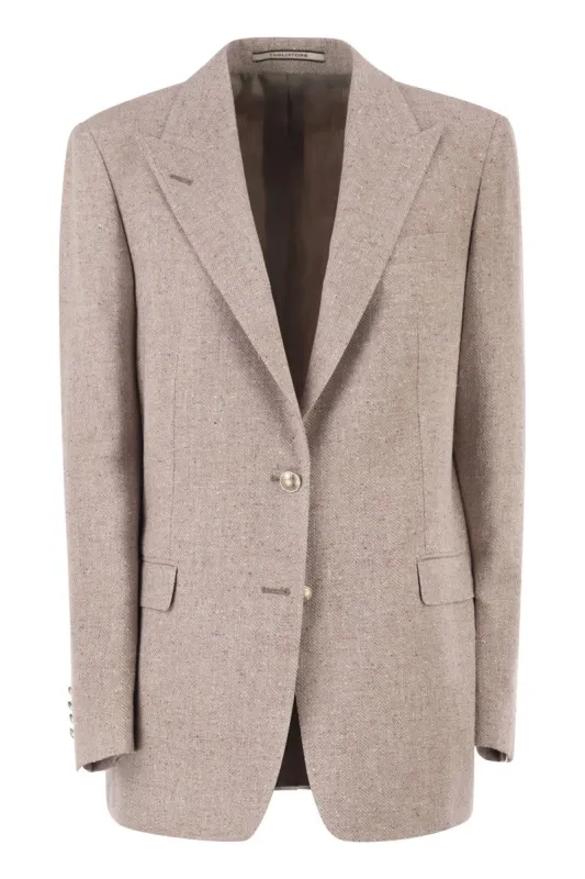 SINGLE-BREASTED HERRINGBONE BLAZER IN COTTON AND SILK BLEND made by Tagliatore