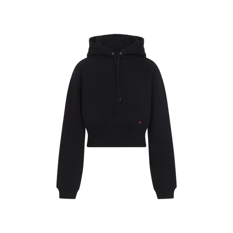 BLACK CROPPED COTTON HOODIE made by Celine