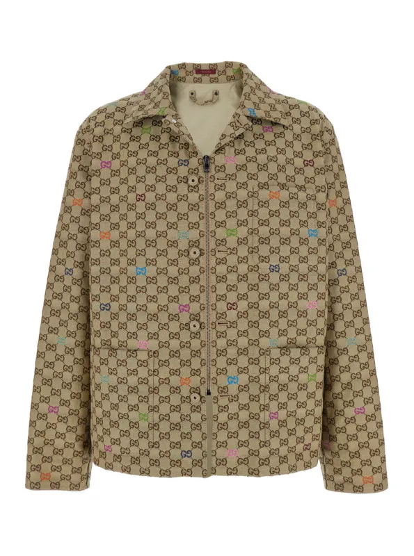 Beige Shirt with Spread Collar and Pockets made by Gucci