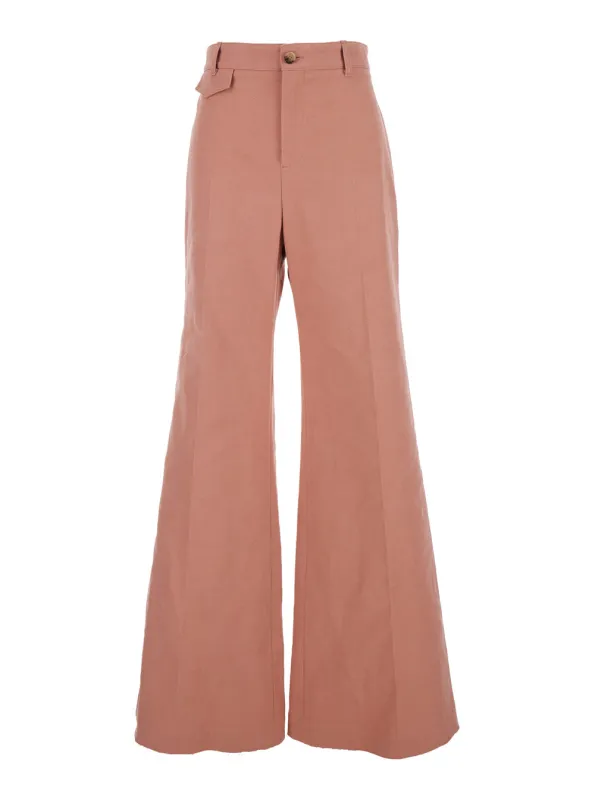Pink Cotton Wide Leg Pants with Belt Loops made by Chloe