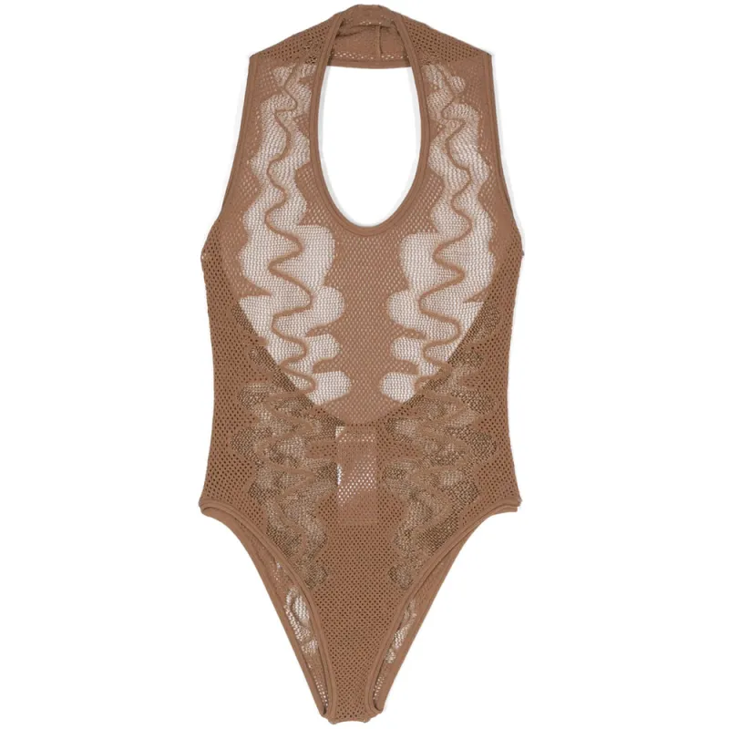 Bodysuit Camel Brown Open-Knit made by Yves Saint Laurent