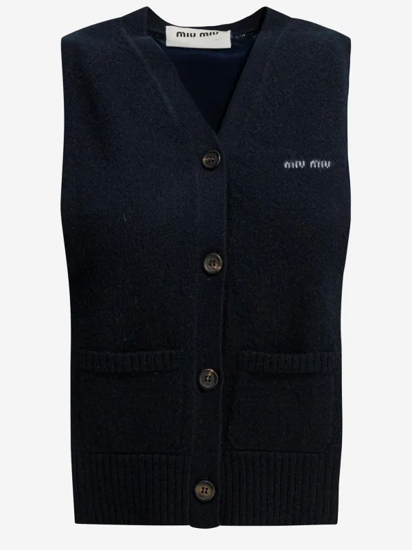 Cashmere Vest Dark Navy made by Miu Miu