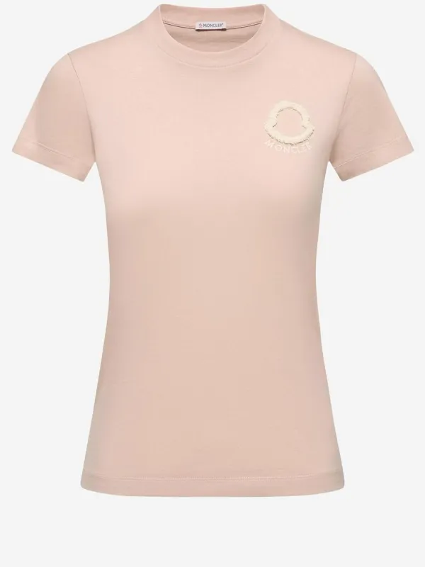 Cotton T-shirt Embroidered Logo Pink made by Moncler
