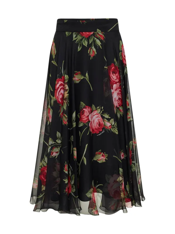 Rose Bouquet Printed Chiffon Midi Full Skirt made by Dolce & Gabanna