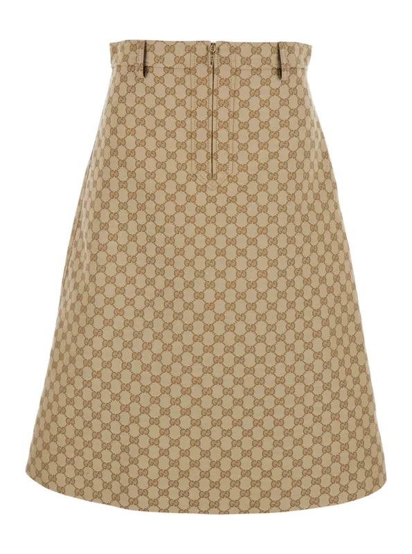 Skirt Flared Beige GG Canvas made by Gucci