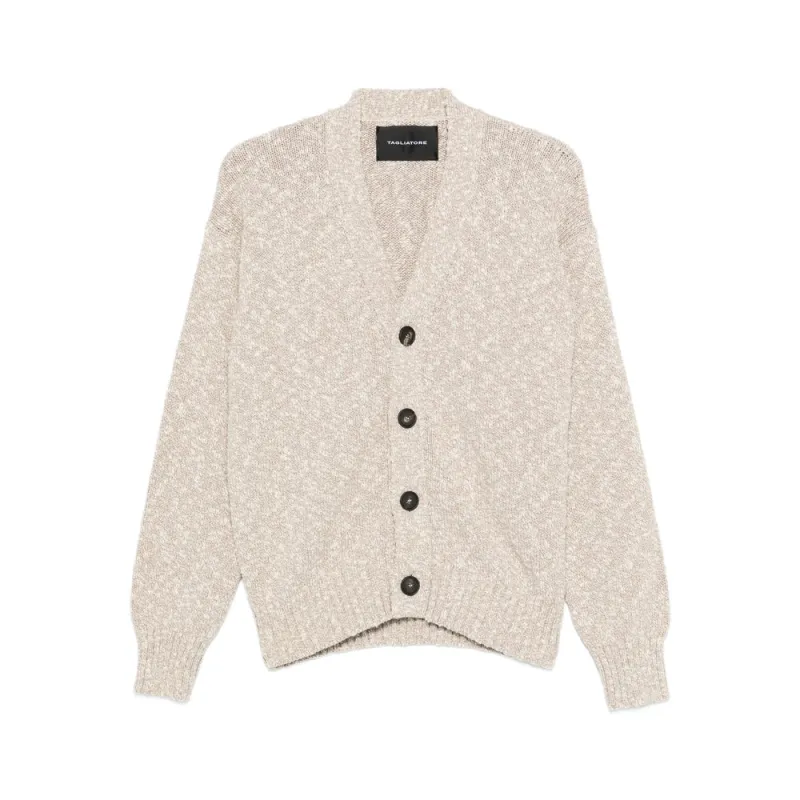 Beige V-neck Sweater with Button Details made by Tagliatore