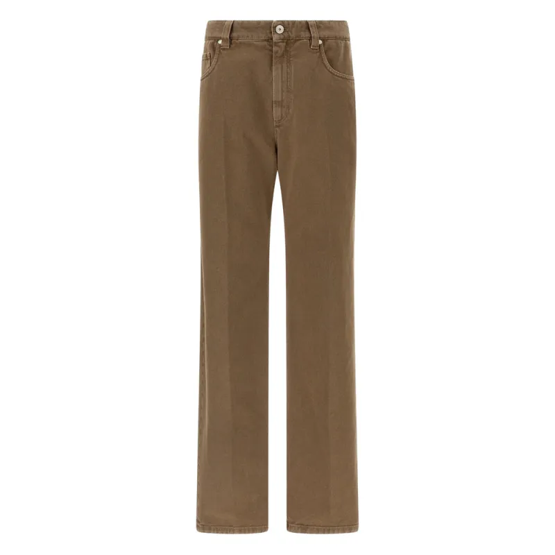 Brown Straight Leg Five Pocket Pants made by Brunello Cucinelli