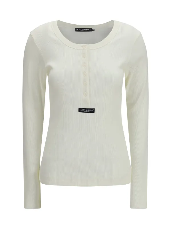 Henley T-shirt Ribbed Cotton Natural White made by Dolce & Gabanna