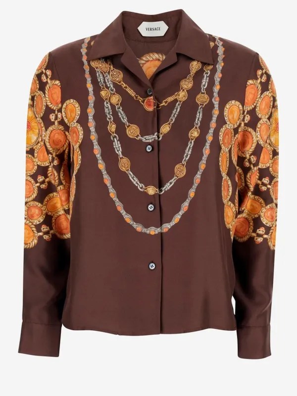 Shirt Printed Silk Brown made by Versace