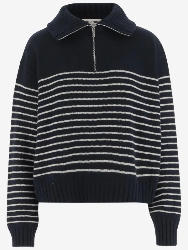 Cashmere Sweater with Navy Stripes made by Miu Miu