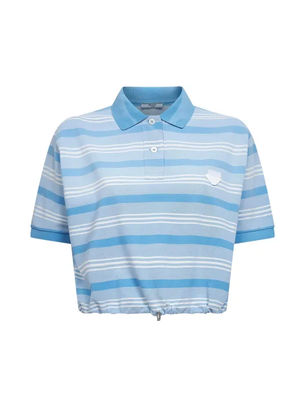 Light Blue Striped Cropped Polo Shirt made by Prada
