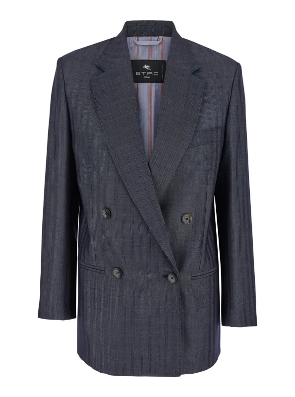 Grey Oversized Double-Breasted Jacket made by Etro