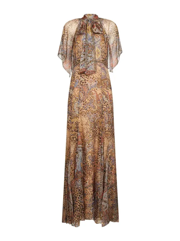 Chiffon Long Dress Brown made by Etro