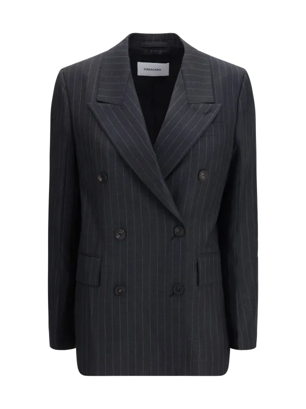 Blazer Double-Breasted Pinstripe Grey/Brown made by Salvatore Ferragamo