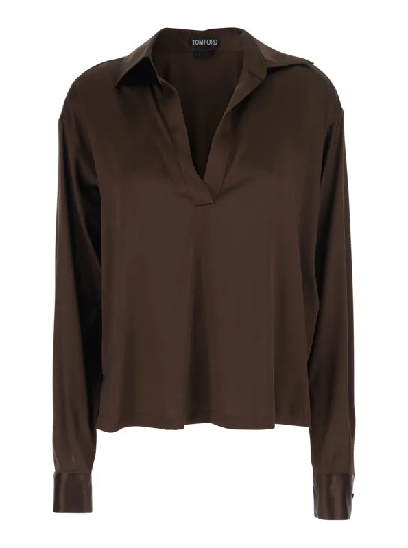Blouse in Stretch Silk, Brown made by Tom Ford