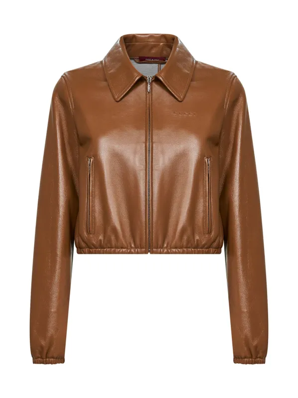 Honey Biscuit Nappa Leather Cropped Jacket made by Gucci
