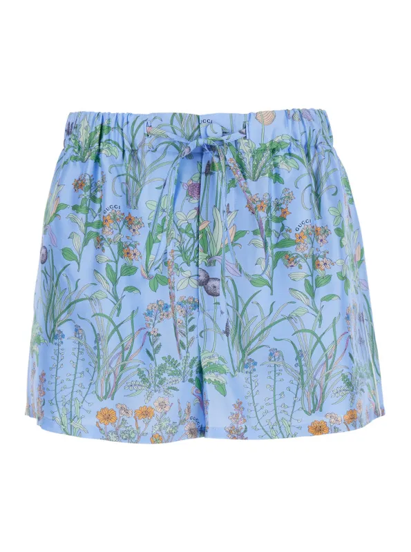 Shorts Printed Silk Short, Blue Silk made by Gucci