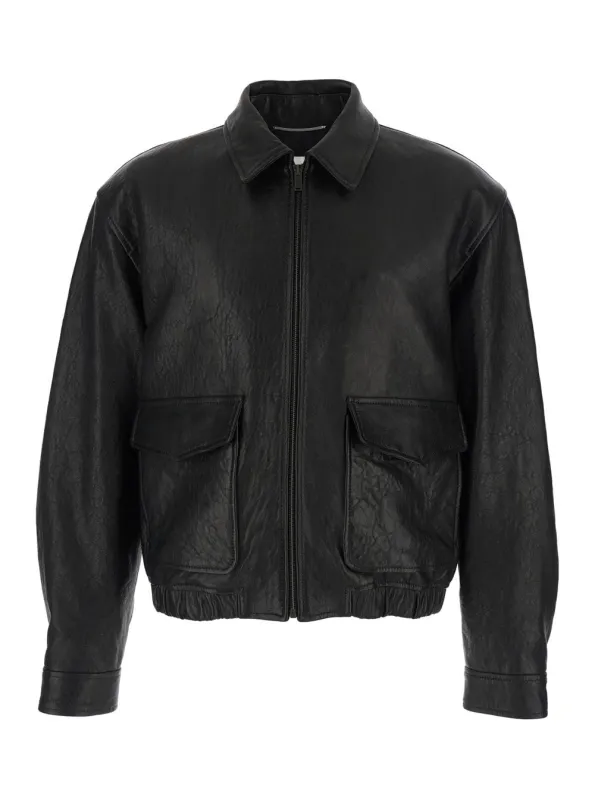 Jacket Classic Collar Black Leather made by Yves Saint Laurent