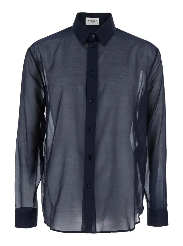 Blue Shirt with Classic Collar and Details made by Yves Saint Laurent
