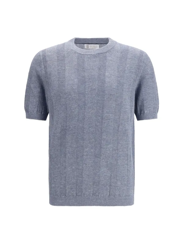 Short-Sleeve Knitted Top Linen-Blend made by Brunello Cucinelli