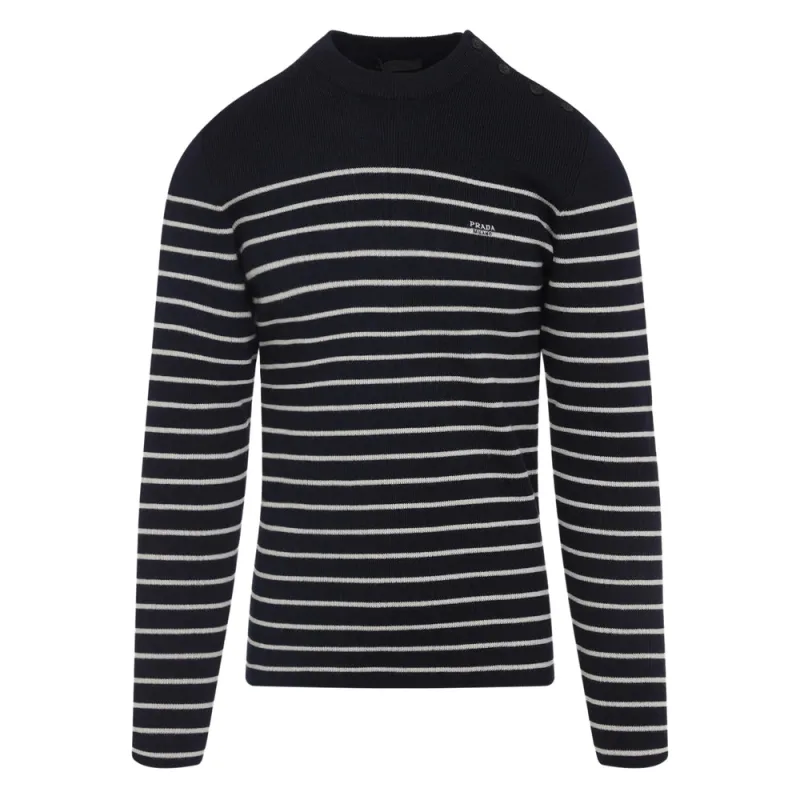 Sweater Virgin Wool Blue/White made by Prada