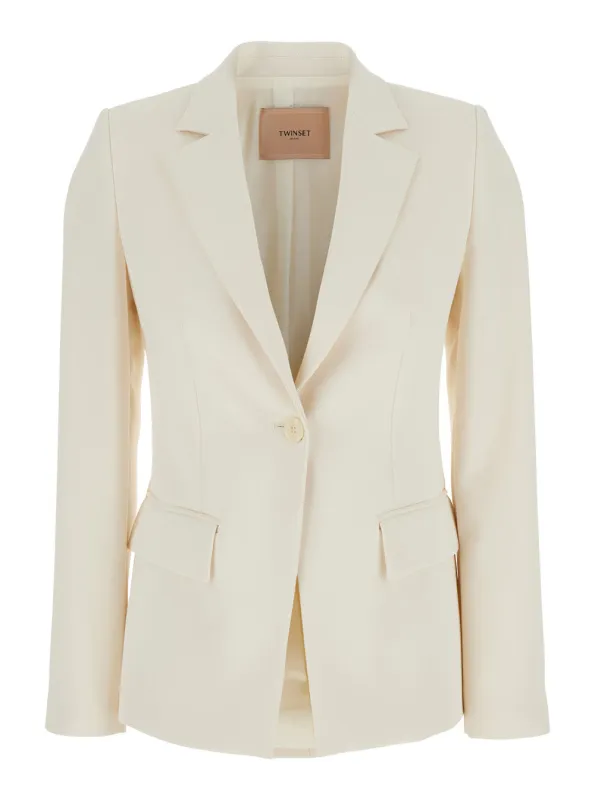 Beige Single-Breasted Jacket with Notched Revers made by Twinset