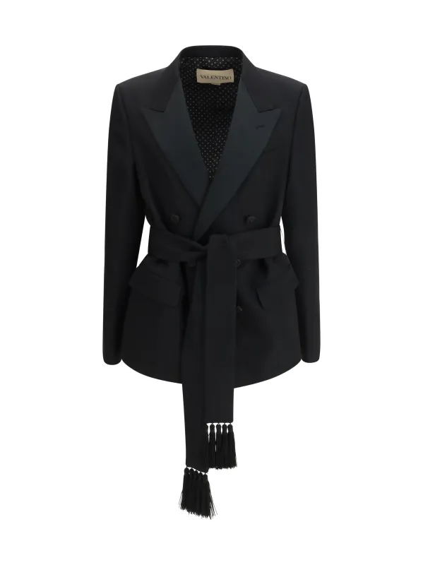 Blazer Double-Breasted Virgin Wool Black made by Valentino