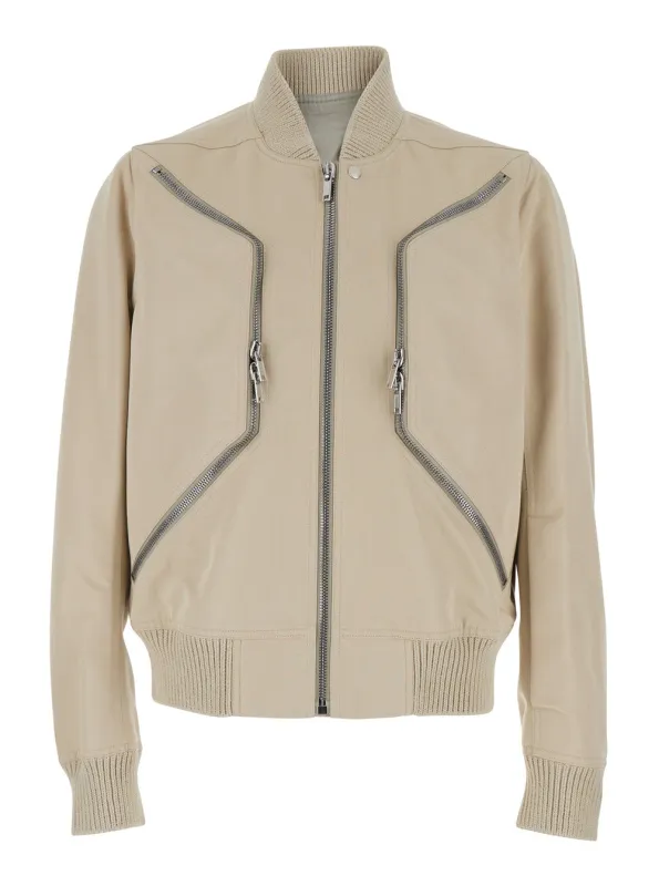 Bomber Jacket Heizer Flight Beige Cotton Blend made by Rick Owens