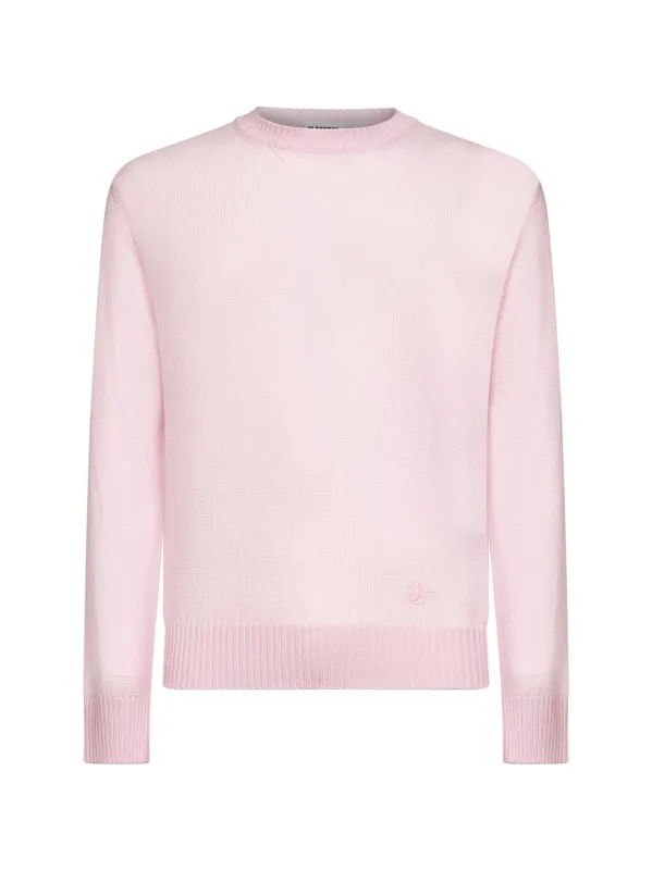 Pink Wool Knit Monogram Crewneck Sweater made by Jil Sander